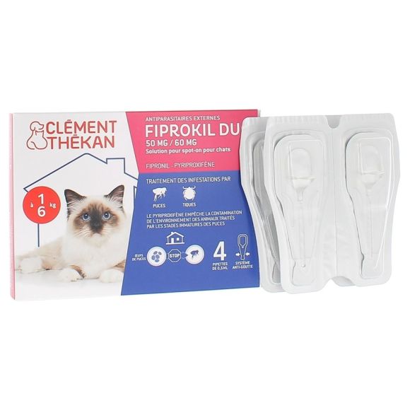 Fiprokil duo chat 50 mg/60 mg Clément-Thékan - 4 pipettes de 0,5 ml
