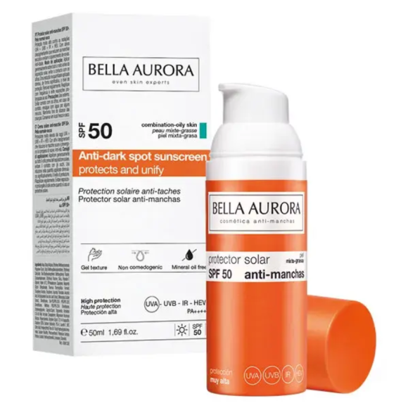 Crème solaire anti-taches SPF50 Bella Aurora - flacon-pompe de 50ml