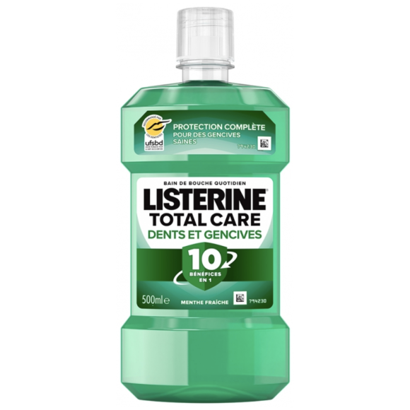 Bain de bouche quotidien total care dents et gencives mente fraîche Listerine - flacon de 500ml