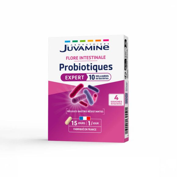 Probiotiques équilibre flore intestinale Juvamine - boîte de 15 gélules