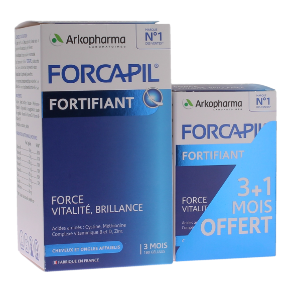 Forcapil fortifiant cheveux et ongles Arkopharma - offre boîte de 180 gélules + 60 gélules