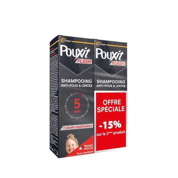 Shampooing Flash traitement anti-poux et lentes Pouxit - offre spéciale lot de 2 flacons de 100ml
