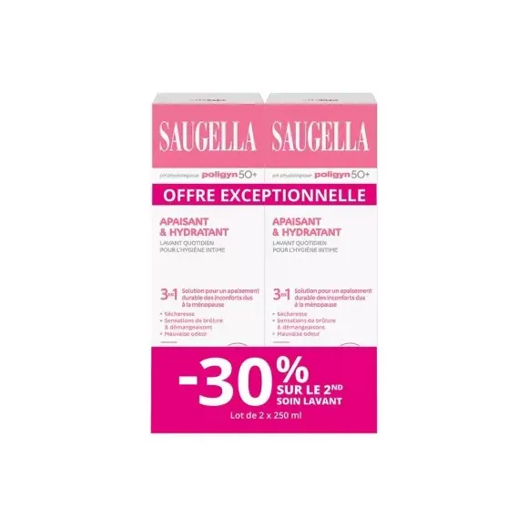 Soin lavant intime quotidien apaisant et émollient Saugella - lot de 2 flacons de 250ml offre spéciale