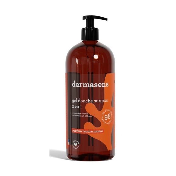 Dermasens gel douche surgras 3en1 parfum tendre monoï Marque Verte - flacon-pompe de 1L