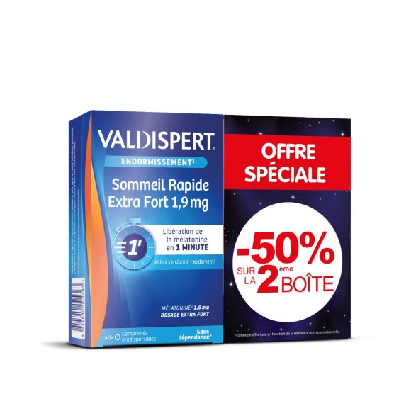 Mélatonine 1,9mg Valdispert - lot de 2 boîtes de 40 comprimés orodispersibles