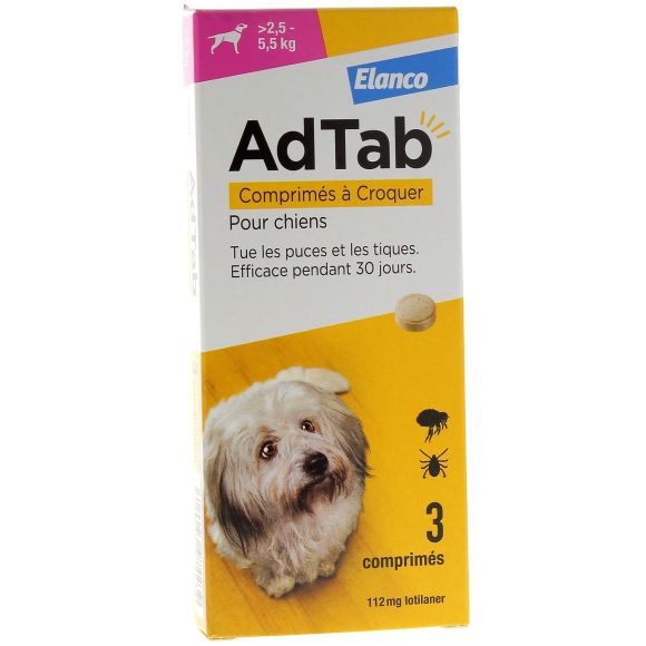 AdTab 112 mg chien 2,5-5,5kg Elanco - boîte de 3 comprimés à croquer