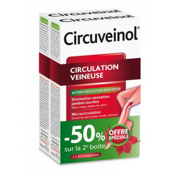 Circuveinol circulation veineuse Nutreov - lot de 2 boîtes de 2x30 comprimés