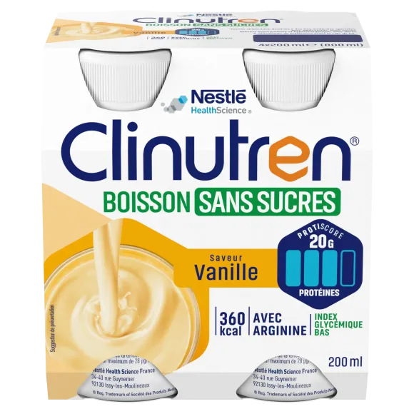 Clinutren Boisson sans sucres Vanille Nestlé - 4 bouteilles de 200ml