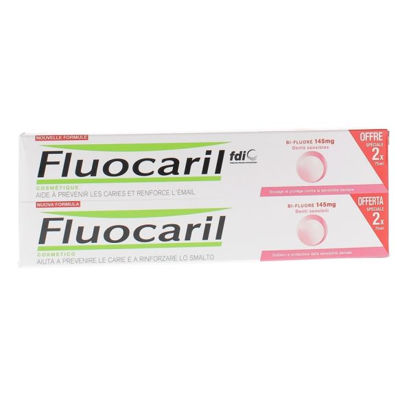 Dentifrice Dents Sensibles Bi-Fluoré Fluocaril - lot de 2 tubes de 75 ml