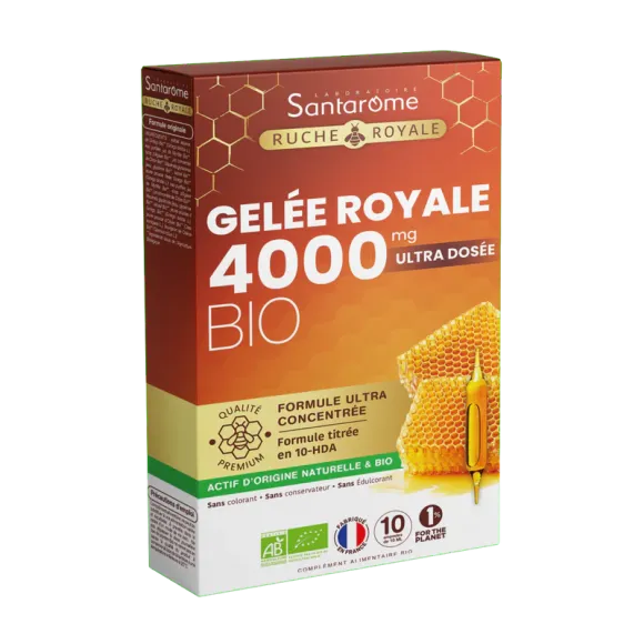 Gelée royale 4000 mg bio Santarome - boite de 10 ampoules