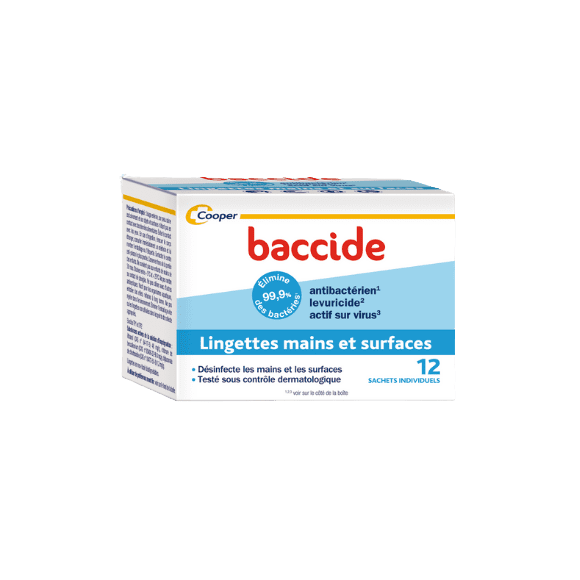 Lingettes mains et surfaces Baccide - boîte de 12 sachets individuels