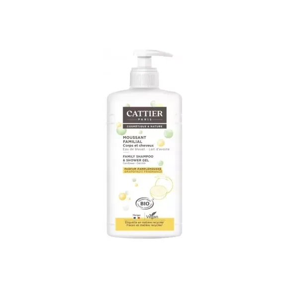 Moussant familial au Lactoserum bio parfum pamplemousse Cattier - flacon-pompe 1 L
