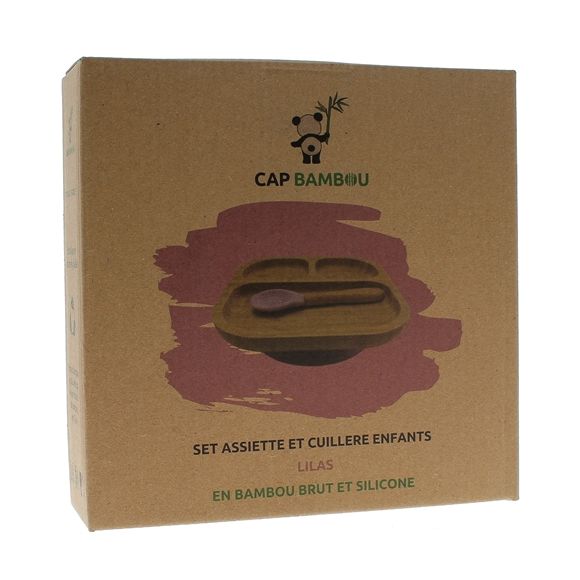 Set de repas pour bébé en bambou Cap Bambou - boîte contenant une assiette à compartiments + cuillère