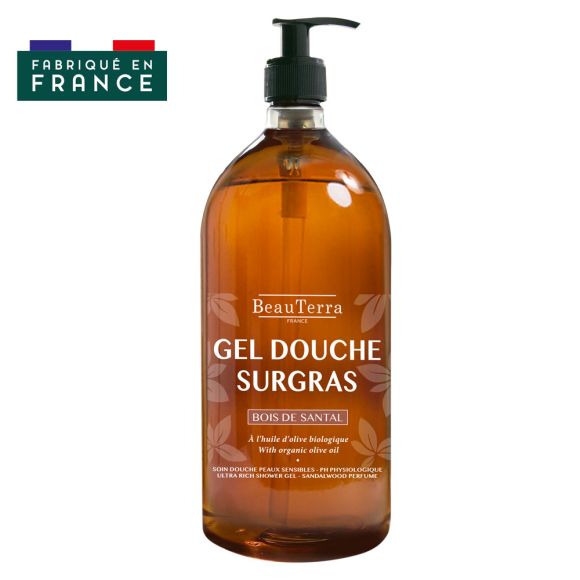 Gel douche surgras Santal Beauterra - flacon-pompe de 1L