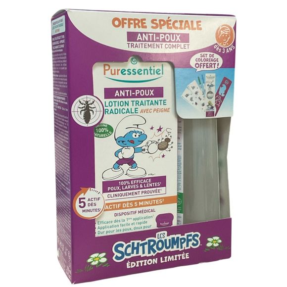 Anti-poux traitement complet les schtroumpfs édition limitée Puressentiel - coffret de 2 produits